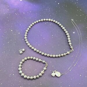 Natural Silver Pearl Jewelry Set Metallic Luster Layering Necklaces 925 Silver